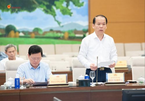 Bộ trưởng Bộ Tư pháp Hoàng Thanh Tùng trình bày tờ trình dự án Luật Đấu giá tài sản (sửa đổi)