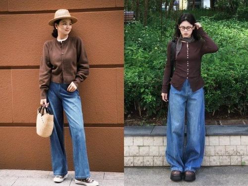 Trang phục tông nâu phối denim giúp diện mạo trẻ trung, năng động. (Ảnh: Minh họa)