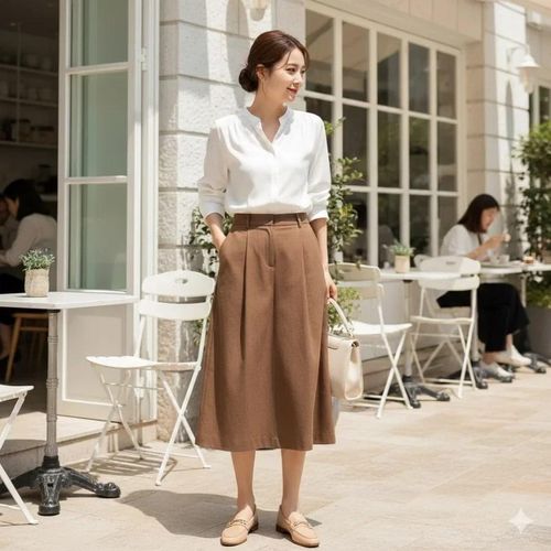 Nâu và trắng là bộ đôi mang đến vẻ ngoài thanh lịch, hiện đại. (Ảnh: phunutoday.vn)