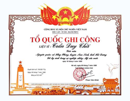 Truy tặng danh hiệu Liệt sĩ đối với thầy giáo Trần Duy Thời
