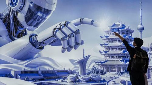 Một du khách tạo dáng trước bảng quảng cáo có hình ảnh robot hình người trong khu vực Trí tuệ nhân tạo tại Triển lãm Chuỗi Cung ứng Quốc tế Trung Quốc (CISCE) vào ngày 26/6/2026 tại Bắc Kinh. Ảnh: Getty Images.