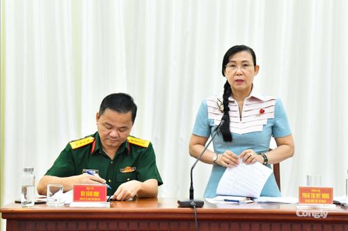 Bà Phan Thị Mỹ Dung - Giám đốc Sở Tư pháp tỉnh phát biểu kết luận buổi làm việc.