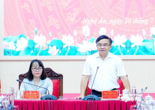 Đồng chí Ngọc Kim Nam - Ủy viên Ban Thường vụ Tỉnh ủy, Trưởng ban Tuyên giáo và Dân vận Tỉnh ủy phát biểu tại buổi làm việc. Ảnh: Phạm Bằng