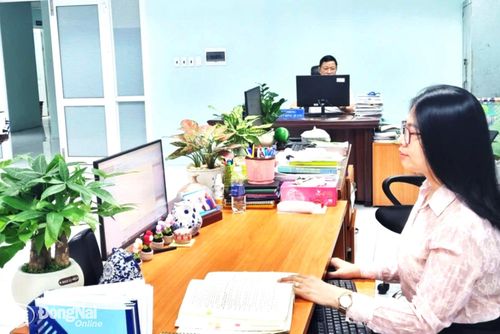 Chuyên viên Phòng Lao động (Sở Nội vụ) giải quyết hồ sơ thủ tục hành chính trực tuyến cho doanh nghiệp. Ảnh: ĐVCC