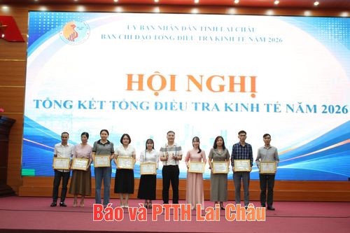 Đồng chí Lê Lâm Bằng - Trưởng Thống kê tỉnh trao giấy khen cho các cá nhân.