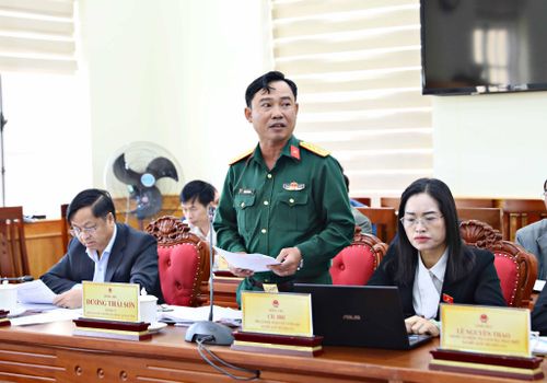Thượng tá Dương Thái Sơn, Phó tham mưu trưởng Bộ Chỉ huy Quân sự tỉnh phát biểu thảo luận