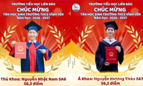 Trường Tiểu học Liên Bảo có Thủ khoa và Á khoa vào Trường THCS Vĩnh Yên năm học 2026 - 2027.