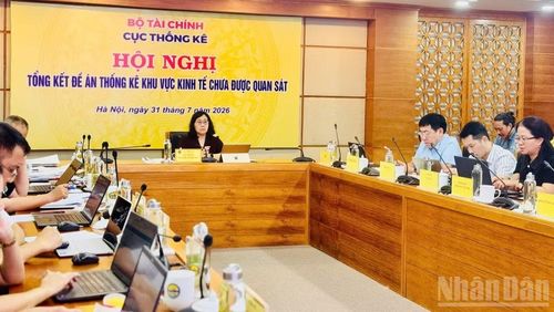 Điểm cầu trực tiếp của hội nghị tại trụ sở Cục Thống kê, Hà Nội. (Ảnh: HNV)