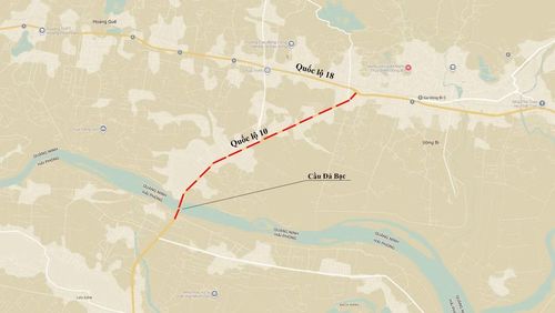 Đoạn cuối của QL10 (gạch đỏ) dài khoảng 6 km sẽ do tỉnh Quảng Ninh đầu tư mở rộng. Ảnh: Google Maps.