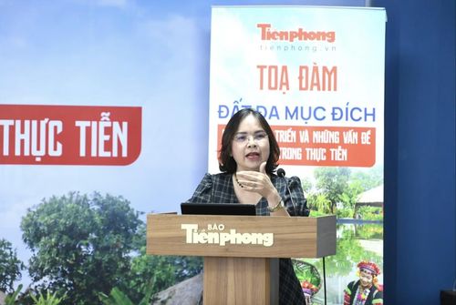 Bà Đoàn Thị Thanh Mỹ, Phó Cục trưởng Cục Quản lý đất đai (Bộ Nông nghiệp và Môi trường) phát biểu tại tọa đàm.