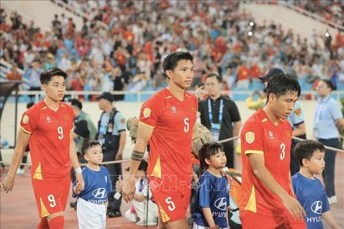 Các tuyển thủ Việt Nam ra sân thi đấu.
