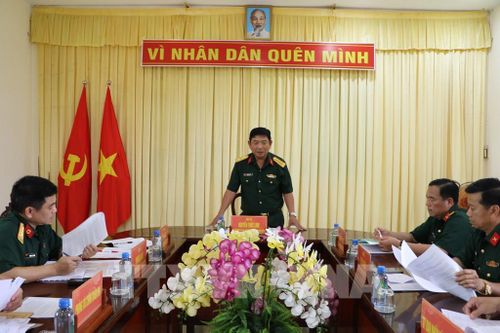 Đại tá Nguyễn Thúc Linh, Phó Chủ nhiệm chính trị Quân khu 9, phát biểu. Ảnh: Hồng Thái - TTXVN