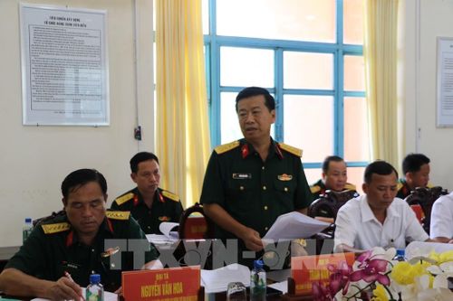 Đại tá Trần Văn Hiền, Phó Chính ủy Bộ Chỉ huy quân sự tỉnh Đồng Tháp, phát biểu. Ảnh: Hồng Thái - TTXVN