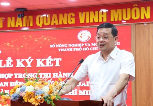 Giám đốc Sở Nông nghiệp và Môi trường TP. Hồ Chí Minh Nguyễn Toàn Thắng phát biểu tại lễ ký kết. Ảnh: Hồng Đạt - TTXVN