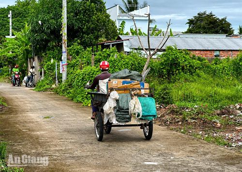 Người thu mua ve chai di chuyển qua các tuyến đường dân cư. Ảnh: HUỲNH HUYỀN