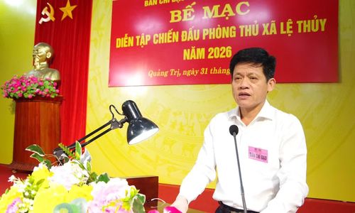 Đồng chí Lê Văn Bảo, Phó Chủ tịch UBND tỉnh, Phó trưởng Ban Tổ chức diễn tập tỉnh phát biểu bế mạc - Ảnh: X.D