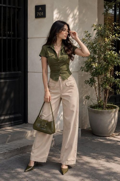 Gam màu như cam san hô, đỏ gạch hay xanh olive là lựa chọn phù hợp với tông da ấm. (Ảnh: Pinterest)