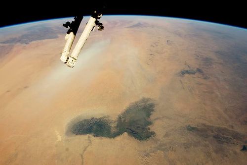 Vùng lõm Bodélé ở Chad từ ảnh chụp vệ tinh của NASA. Ảnh: NASA