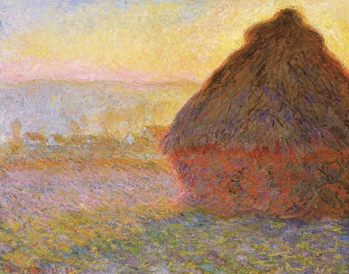 Bức tranh Đụn lúa, ấn tượng xanh hồng được họa sĩ Claude Monet vẽ năm 1891. Ảnh: wikimedia.