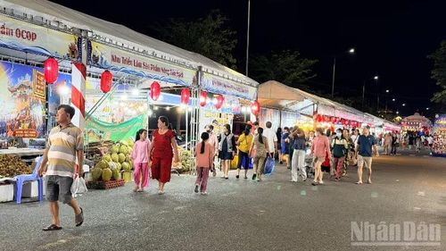 Du khách tham quan các gian hàng tại hội chợ.