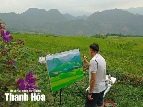 Cảnh đẹp Pù Luông đi vào tác phẩm của họa sĩ Phạm Thắng.