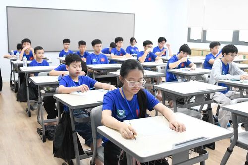 Các thí sinh được đội TNV hướng dẫn vào khu vực thi. Ảnh: Trọng Tài
