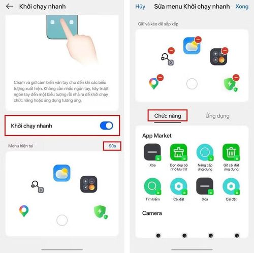 Bật Khởi chạy nhanh và đảm bảo thiết bị đã được thiết lập mở khóa bằng vân tay.