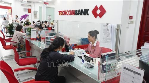 Khách hàng giao dịch tại Ngân hàng TechcomBank. Ảnh tư liệu: Thanh Tân/TTXVN