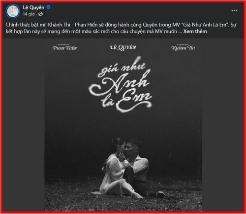 Lệ Quyên công bố Khánh Thi - Phan Hiển sẽ là 2 nhân vật chính trong MV Giá như anh là em.