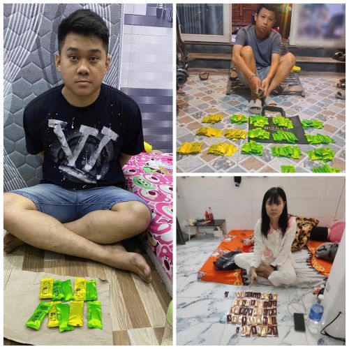 Các đối tượng bị bắt giữ cùng tang vật.