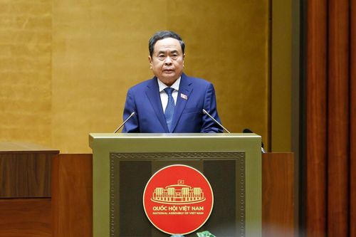  Chủ tịch Quốc hội Trần Thanh Mẫn phát biểu khai mạc Kỳ họp không thường lệ thứ nhất, Quốc hội khóa XVI. Ảnh: Doãn Tấn - TTXVN 