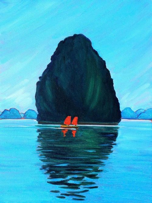 Cái tĩnh lặng trong veo của đêm trăng trên vịnh Hạ Long qua góc nhìn của họa sĩ. 