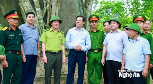 Chủ tịch UBND tỉnh Võ Trọng Hải trao đổi với lãnh đạo, cán bộ ngành Nông nghiệp và Môi trường cùng cán bộ xã Giai Xuân. Ảnh: Thành Duy