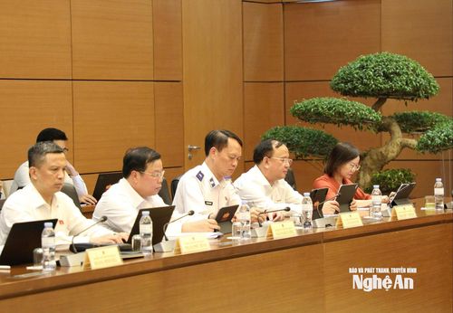 Các đại biểu Quốc hội đoàn tỉnh Nghệ An tham gia phiên thảo luận tổ. Ảnh: Khánh Duy