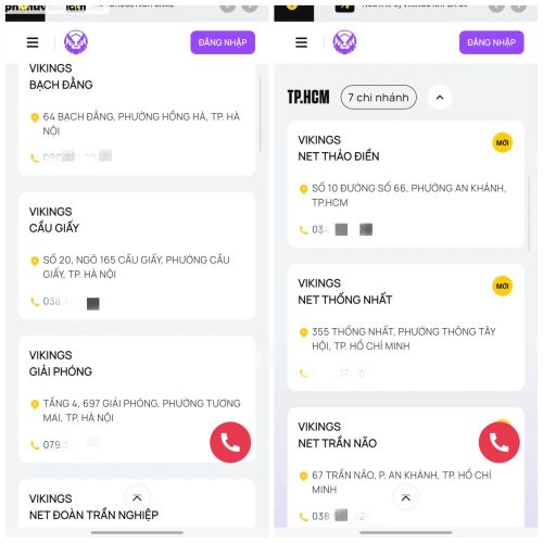 Theo thông tin quảng bá, Vkings Gaming hiện có 15 cơ sở, gồm 8 cơ sở tại Hà Nội.