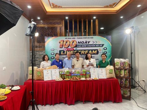 Hoạt động livestream là một trong những giải pháp thúc đẩy chuyển đổi số trong lĩnh vực xúc tiến thương mại của xã Gia Lâm. Ảnh: Hoàng Anh.