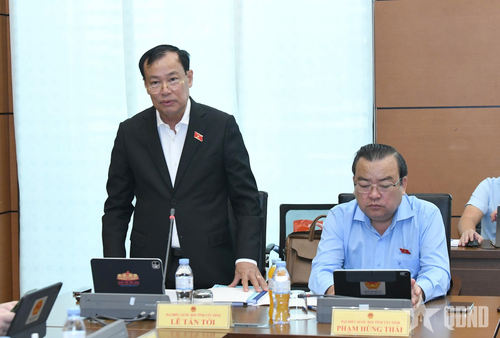 Chủ nhiệm Ủy ban Quốc phòng, An ninh và Đối ngoại của Quốc hội Lê Tấn Tới phát biểu thảo luận tại tổ. Ảnh: LÂM HIỂN 