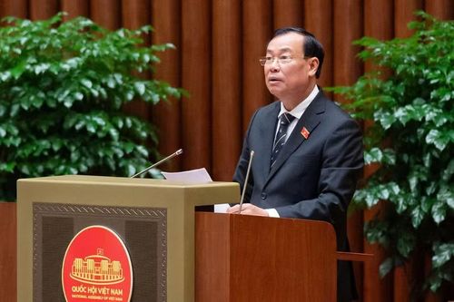 Chủ nhiệm Ủy ban Quốc phòng, An ninh và Đối ngoại Lê Tấn Tới khi trình bày báo cáo thẩm tra. Ảnh: Quốc hội.