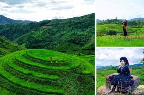 Du khách chụp ảnh check-in tại ruộng bậc thang Pu Nhi.