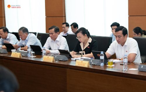 Các ĐBQH tỉnh Tây Ninh tham dự phiên thảo luận tổ. Ảnh: Lâm Hiển