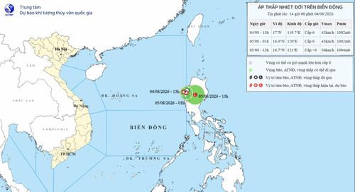Hướng di chuyển của áp thấp nhiệt đới trên Biển Đông. Nguồn: Nchmf