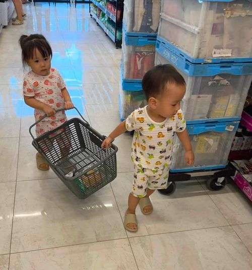 Cặp song sinh nhà Phương Oanh đáng yêu khiến khán giả thích thú.