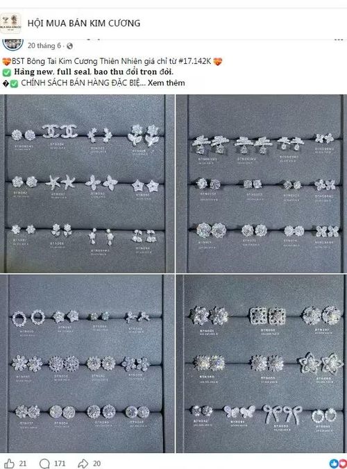 Các hội nhóm mua bán kim cương rộn ràng trên mạng.