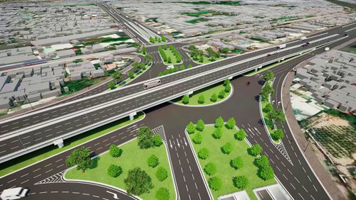 Phối cảnh tổng thể nút giao Bình Lợi. Vị trí này có đại lộ Phạm Văn Đồng phục vụ nhu cầu đi lại từ Thủ Đức vào trung tâm thành phố, sân bay Tân Sơn Nhất nên thường xuyên đông xe. Trên toàn tuyến có 10 nút giao. Trong đó, khu vực dưới cầu cạn Bình Lợi và Bình Phước là hai giao lộ lớn nhất sẽ được xây dựng hầm chui nhằm giảm xung đột các hướng đi.