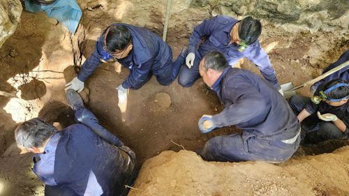 Cán bộ chiến sĩ Đội quy tập hài cốt liệt sĩ Nghệ An thực hiện việc quy tập trên đất Lào. Ảnh: Đội quy tập hài cốt liệt sĩ Nghệ An