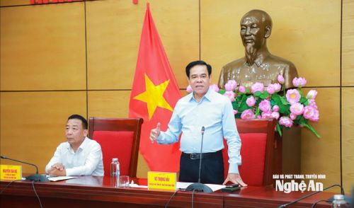 Chủ tịch UBND tỉnh Võ Trọng Hải phát biểu kết luận cuộc làm việc. Ảnh: Thành Duy