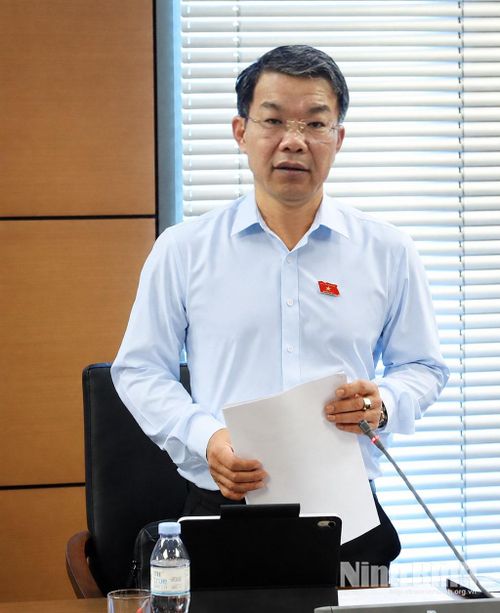Đại biểu Nguyễn Hoàng Hà, Ủy viên Ban Thường vụ Tỉnh ủy, Phó Chủ tịch Thường trực Ủy ban MTTQ Việt Nam tỉnh Ninh Bình (Đoàn ĐBQH tỉnh Ninh Bình) tham luận tại Tổ.