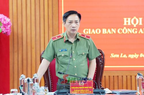Thiếu tướng Nguyễn Minh Tuấn, Ủy viên Ban Thường vụ Tỉnh ủy, Bí thư Đảng ủy Giám đốc Công an tỉnh phát biểu kết luận Hội nghị