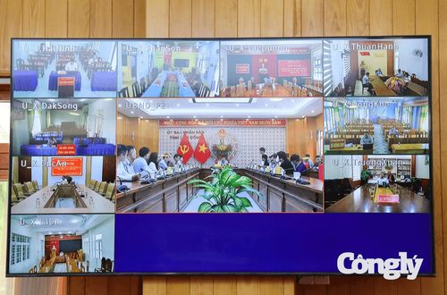 Cuộc họp được tổ chức trực tiếp và trực tuyến với sự tham gia của đại diện UBND các xã, phường.