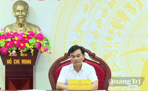 Đồng chí Nguyễn Chiến Thắng, Phó Bí thư Tỉnh ủy, Chủ tịch Ủy ban MTTQ Việt Nam tỉnh tham dự hội nghị tại điểm cầu tỉnh Quảng Trị - Ảnh: N.L